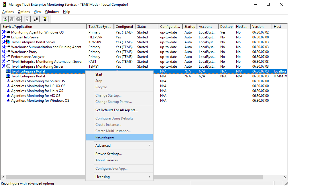 Manage Tivoli Enterprise Monitoring Services (kinconfg)