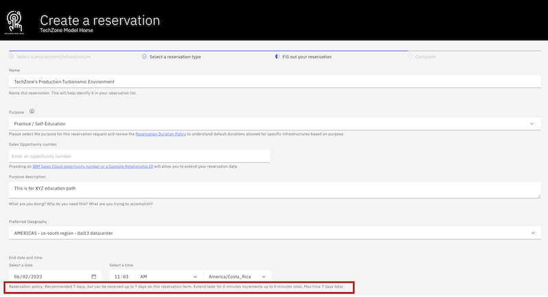reservation durations